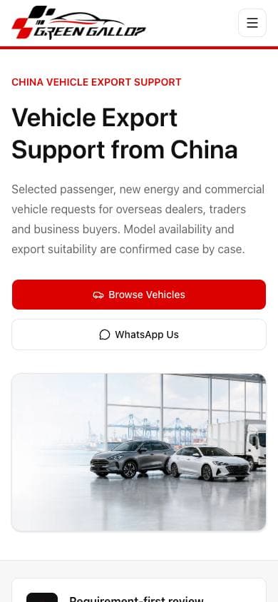 Green Gallop Auto mobile homepage screenshot